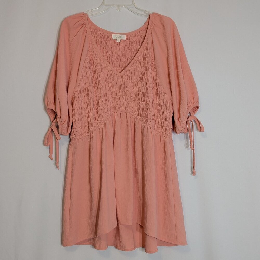 ODDY, Peach Short Sleeve Smocked Fit & Flare Tunic / Dress; Size 2XL